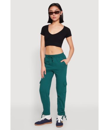 Fleece Ruched Hem Cargo Sweatpants