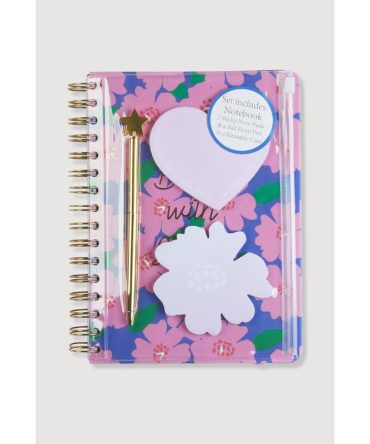 Floral Print Spiral Notebook with Accessories