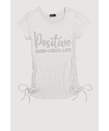 Girls 3D Rhinestone Positive Graphic Top