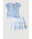 Denim Sleeveless Pintuck Skater Dress with Zip Back