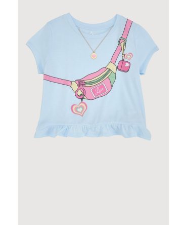 Girls Fanny Pack Graphic Tee with Necklace