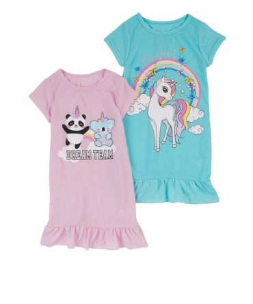Girls Glitter Graphic Nightgown 2 Pack