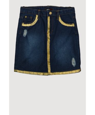 Girls Gold Trim Denim Skirt