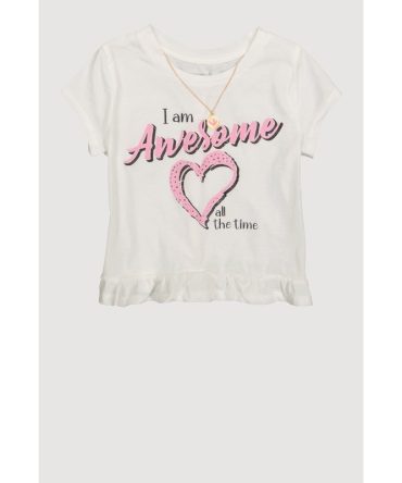 Girls I am Awesome Graphic Tee with Necklace