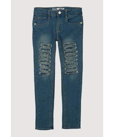 Girls Patch and Repair Vintage Wash Skinny Jeans