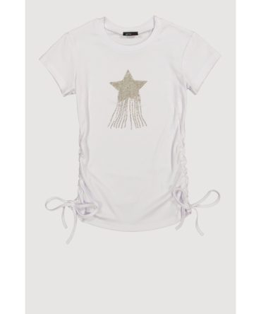 Girls Rhinestone Fringe Star Ruched Top