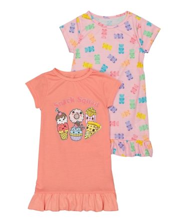 Girls Snack Squad Glitter Graphic Nightgowns 2 Pack