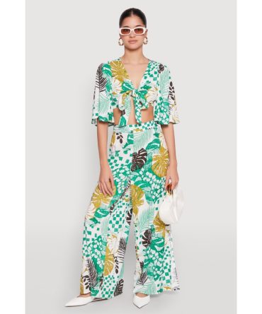 Leaf Print Palazzo Pants