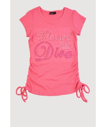 Little Girls 3D Rhinestone Blessed Diva Graphic Tee