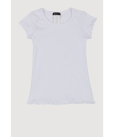 Little Girls Lettuce Edge Ribbed Knit Tee