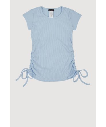 Little Girls Ribbed Knit Side Ruched Tee