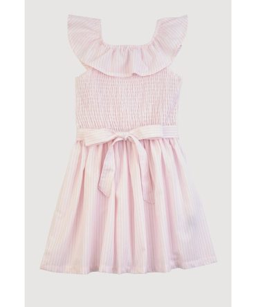 Little Girls Smocked Tie Waist Skater Dress