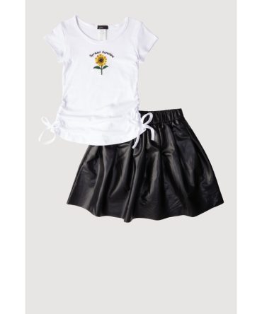Little Girls Spread Sunshine Tee and Faux Leather Skirt