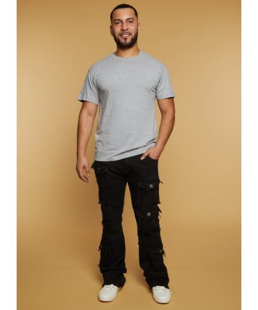 Mens Frayed Hem Cargo Pocket Jeans