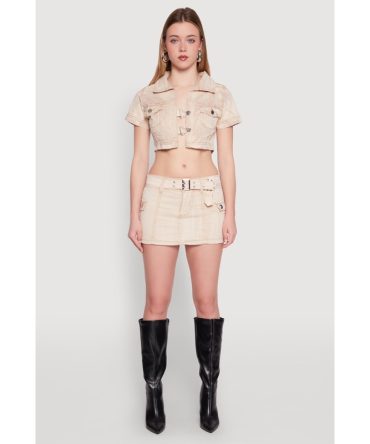 Spoon Jeans Mineral Wash Belted Mini Skirt