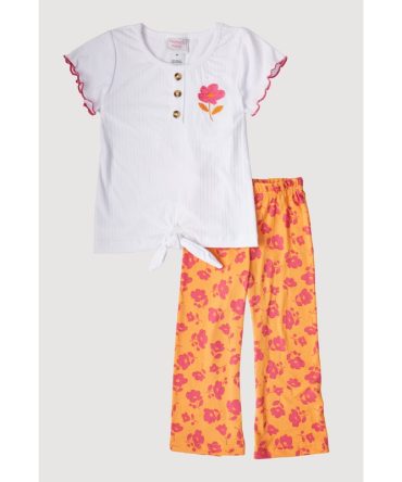 Toddler Girls Embroidered Floral Top and Flared Pants