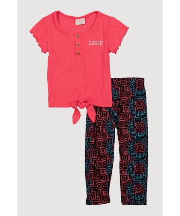 Toddler Girls Love Graphic Tie Front Top and Leggings