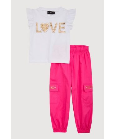 Toddler Girls Rhinestone Love Graphic Top and Joggers