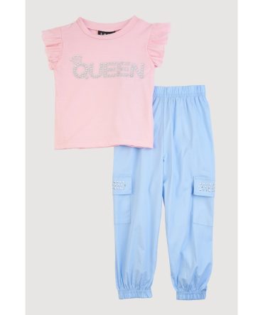 Toddler Girls Rhinestone Queen Graphic Top and Joggers