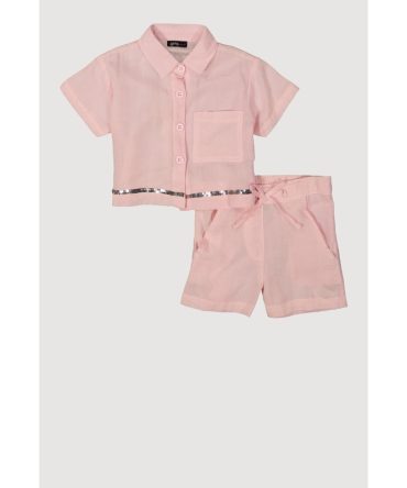 Toddler Girls Sequin Trim Button Front Shirt and Shorts