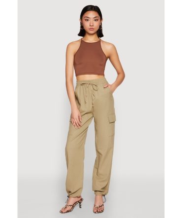 Toggle Drawstring Hem Linen Cargo Pants