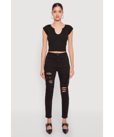 WAX Distressed Patch and Repair Skinny Jeans