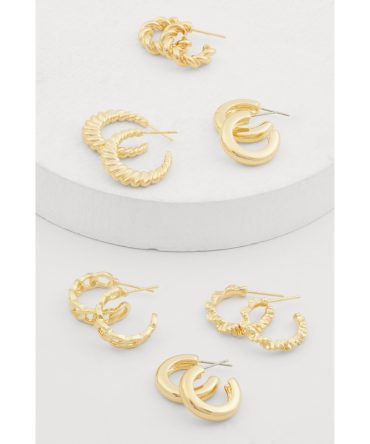 Assorted Metallic Textured Hoop Earrings Set of 6