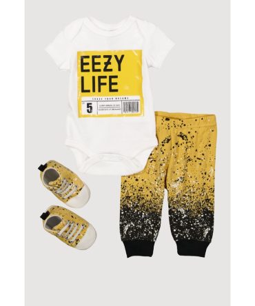 Baby Boys 0-9M Eezy Life Graphic Bodysuit and Joggers with Shoes