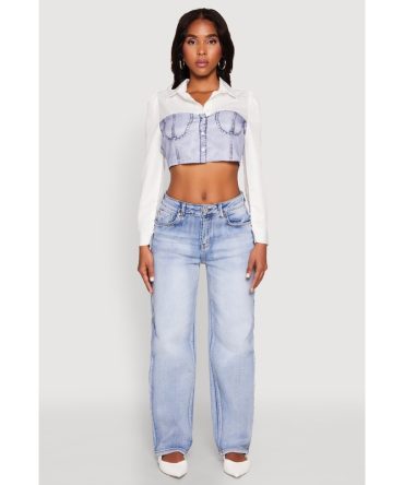 Bustier Denim Illusion Graphic Cropped Shirt