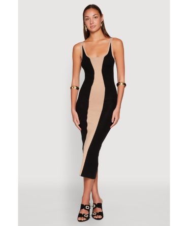 Color Block Back Slit Sweater Dress