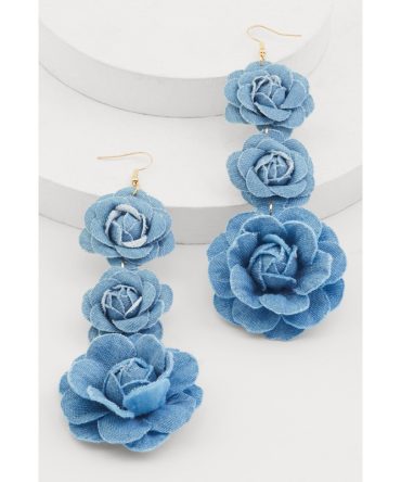 Denim Detail Flower Drop Earrings