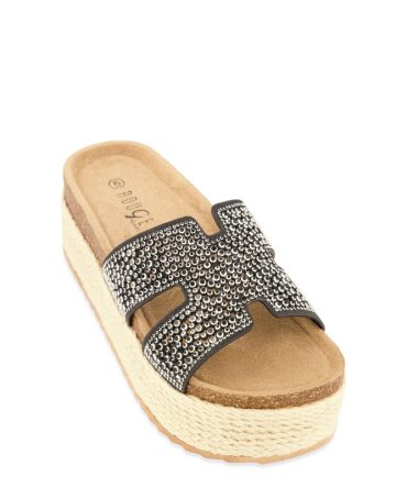 Embellished Band Espadrille Platform Slide Sandals