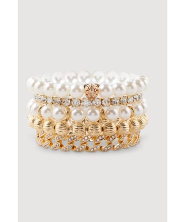 Faux Pearl and Rhinestone Chain Stretch Bracelets Set of 5