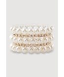 Faux Pearl Rhinestone Stretch Bracelets Set of 5