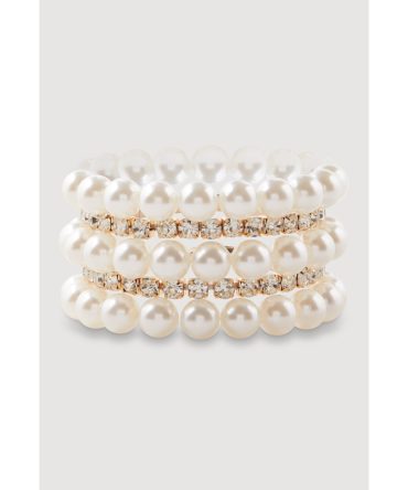 Faux Pearl and Rhinestone Stretch Bracelets Set of 5