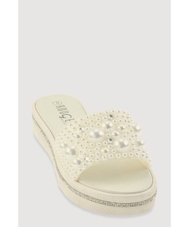 Faux Pearl Studded Band Slide Sandals