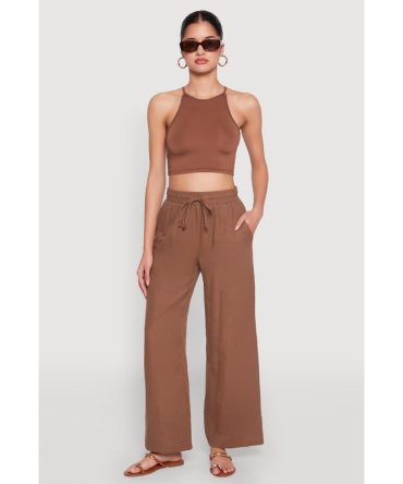 Gauze Knit Drawstring Wide Leg Pants