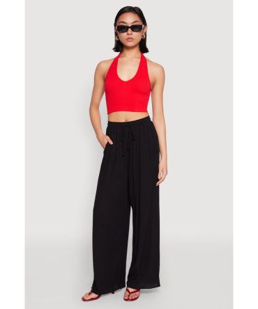 Gauze Knit High Waisted Wide Leg Pants