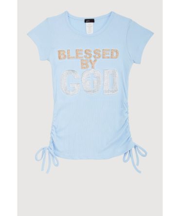Girls 3D Rhinestone Blessed Graphic Top