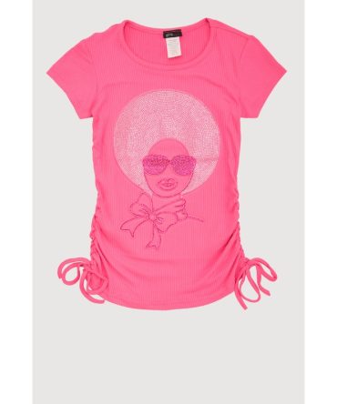 Girls 3D Rhinestone Graphic Short Sleeve Tee