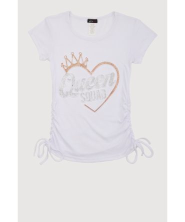Girls 3D Rhinestone Queen Squad Graphic Top