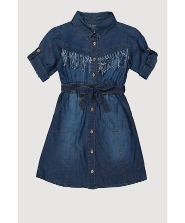 Girls Fringe Chambray Shirt Dress