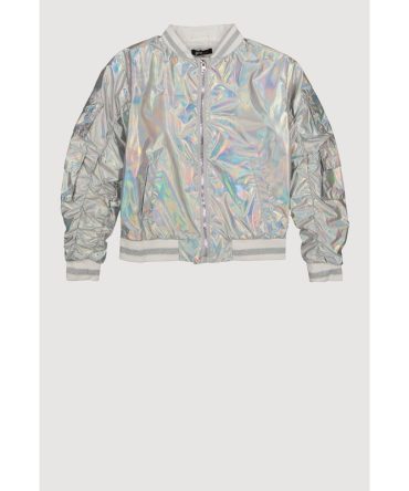Girls Metallic Cargo Pocket Bomber Jacket
