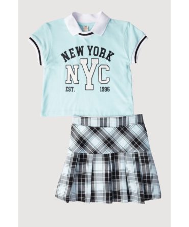 Girls New York Graphic Tee and Plaid Skirt