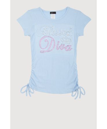 Girls Rhinestone Blessed Diva 3D Graphic Top