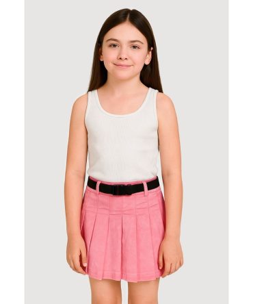 Girls Spoon Jeans Mineral Wash Belted Pleated Skirt
