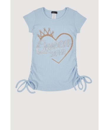 Little Girls 3D Rhinestone Queen Squad Graphic Top