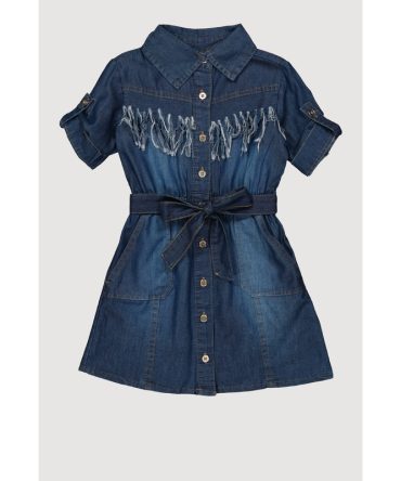Little Girls Chambray Distressed Fringe Shirt Dress