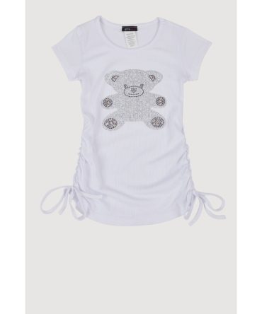Little Girls Rhinestone Teddy Bear Graphic Top