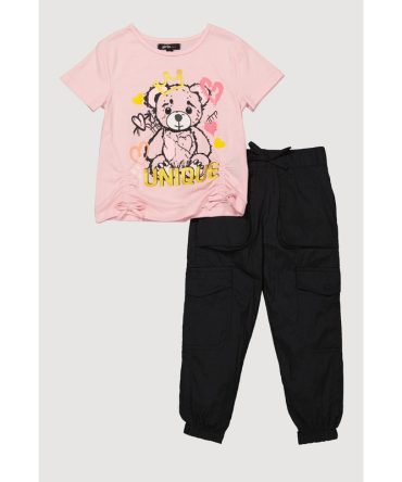 Little Girls Unique Graphic Tee and Cargo Joggers